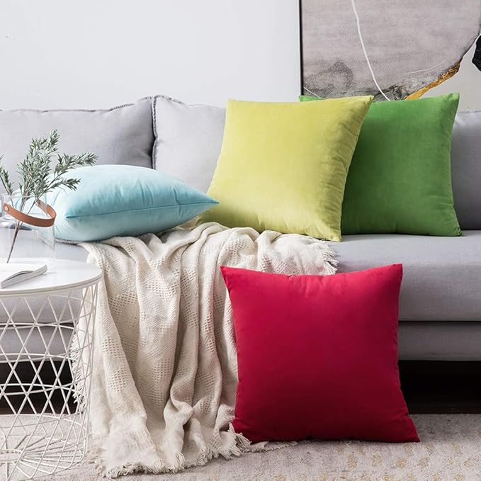 MIULEE Pack of 2 Velvet Pillow Covers Decorative Lumbar Rectangle Pillowcase Soft Solid Cushion Case Home Decor for Couch Sofa Bedroom Car 12x20 Inch Red