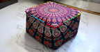 CRAFT KALA Large Hippie Mandala Meditation Floor Ottoman Pillow Cushion Pouf Cover Square Poufs Cover Bohemian Floor Cushion Case Outdoor Fireplace Living Room Decor 22X22X14 inches, Multi Mirchi