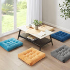 Degrees of Comfort Square Large Pillows Seating for Adults, Tufted Corduroy Floor Cushions for Living Room Tatami, Navy Blue, 22x22 Inch