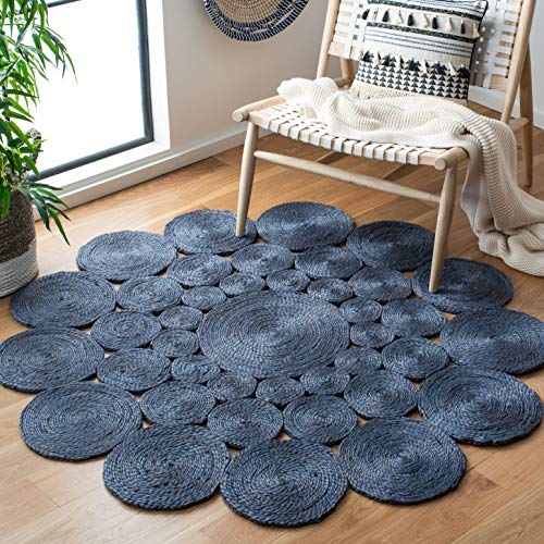 SAFAVIEH Natural Fiber Round Collection 5' Round Navy NF363N Handmade Boho Charm Farmhouse Jute Area Rug - color: Navy, size: 5' (Round)