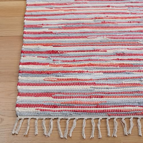 SAFAVIEH Rag Rug Collection Accent Rug - 3' x 5', Red & Multi, Handmade Boho Stripe Cotton, Ideal for High Traffic Areas in Entryway, Living Room, Bedroom (RAR129R) - color: Red/Multi, size: 3' x 5' (Rectangular)