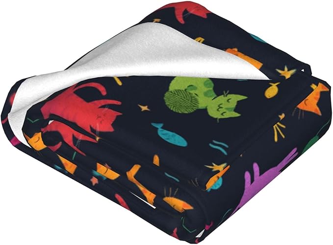 Colorful Cat Throw Blanket Soft Flannel Blanket 60"x50" in Bed Blanket Home Decor for Room Sofa Couch All Season