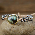 Women Boho Wrap Bracelet,Handmade Natural Stone Crystal Emperor Beads Heart Bracelet, Fashion Bohemian Jewelry Gift for Women - color: Labradorite 2#
