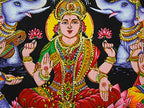 Lakshmi Ganesha Saraswati Batik Cotton Wall Hanging Sequins Painting : Size 43"x30" Inches - color: Lakshmi Ganesha Saraswati - Diwali Pujan