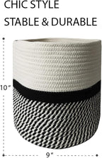 Decorative Baskets for Plants| 9- & 11-inch Pots for Indoor Plants | Floor Planter Pot Cover | Rope Plant Basket for Indoor (Small 9" Round, Ivory/Black)