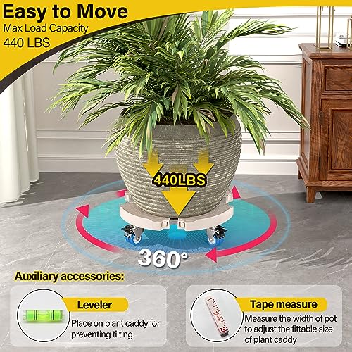 Goovilla Plant Stand with Wheels Heavy Duty, 2Pack Adjustable 15-22 Plant Caddy with Lockable Caster Wheels 440LBS, Rolling Plant Stand/Dolly/Roller for Indoor Outdoor Large Planter, Flower Pot,Beige - color: Beige