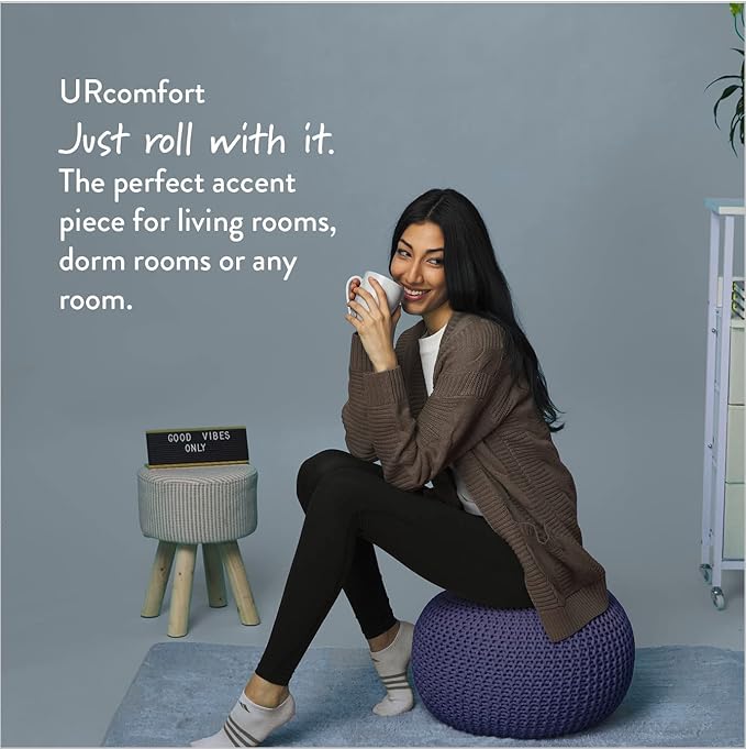Urban Lifestyle Round Knit Pouf - Hand Woven Cotton, Navy