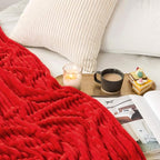 MIULEE Throw Blanket 3D Ribbed Jacquard Fleece Flannel Velvet Plush Decorative Bed Blankets (Throw, 50" x 70") - Super Soft, Lightweight, Warm and Cozy for Couch Sofa, Red
