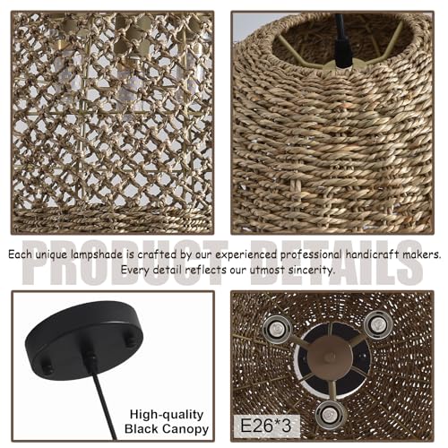 19.7" Boho Rattan Chandelier Fixture,3-Light Farmhouse Wicker Hand Woven Ceiling Hanging Chandeliers of Living Room Dining Room Kitchen Island Hallway - size: 3-Light 19.7 inch