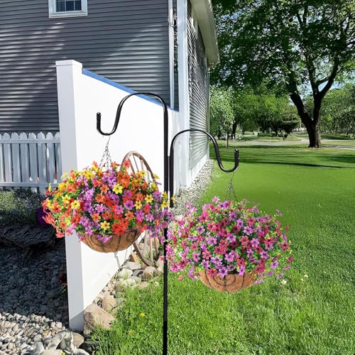 ZFProcess Artificial Flowers Hanging Baskets, Multicolor 12 Bundles Faux Flower Outdoor Hanging Basket Spring Summer Decoration, Fake Flowers Plants for Porch Patio Balcony Home Yard Decor(Mixd2) - color: Purple,red,orange,yellow