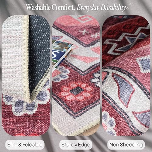 Turkish Rug. Washable Vintage Oriental Antique Inspired Traditional Doormat Small Modern Area Rugs Luxury Entryway Entry Bedroom Bathroom Kitchen (378RR, 2' x 3') - color: 378rr, size: 2' x 3' (Rectangular)