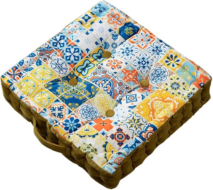 LINGXIYA Floor Pillow,Bohemian Cushion,Tatami Floor Cushion Mat,Tufted Pillow Seat Chair Pad for Yoga Meditation Living Room Balcony,15.7"x15.7"x3.5",Yellow