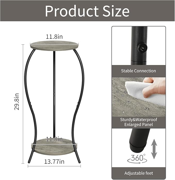 Plant Stand Indoor, 2 Tier Round Tall Plant Stand, Flower Pot Stand, Plant Shelf Rack, Corner Plant Stand for Planter Garden Balcony Patio Living Room, Grey