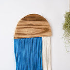 Macrame Wall Hanging, Boho Woven Tapestry, Modern Tassel Wall Decor, Handmade Wall Art Tapestry for Bedroom, Living Room, Home, Bohemian Apartment Decoration Ornament Craft (Blue Semicircle)