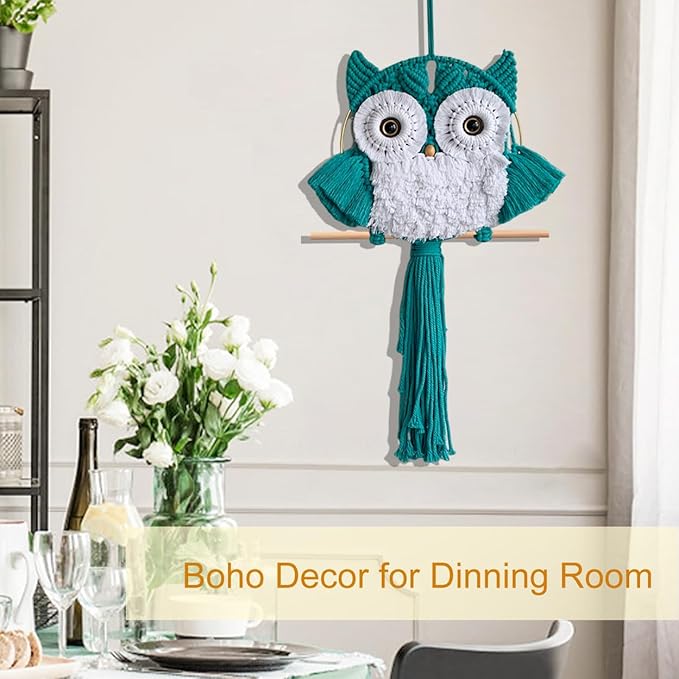 ACEDSGN Macrame Owl Wall Hanging Boho Hippy Decor, Handmade Tapestry Fiber Art Wall Decor for Nursery Bedroom Living Room, Sustainable Gift for Owl Lovers & Nature Fans