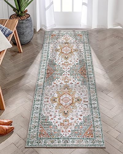 Moynesa Ultra-Thin Washable Runner Rug - 2x6 Bathroom Runner Washable Laundry Room Rug Printed Entryway Carpet Runner, Vintage Pet Friendly Low Pile Runners for Living Bedroom Kitchen, Beige/Gold - color: Beige/Gold, size: 2' x 6'