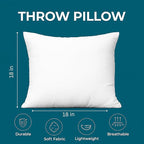 LANE LINEN 18 x 18 Throw Pillow Insert - Pack of 2 White, Down Alternative Pillow Inserts for Decorative Pillow Covers, Throw Pillows for Bed, Couch Pillows for Living Room