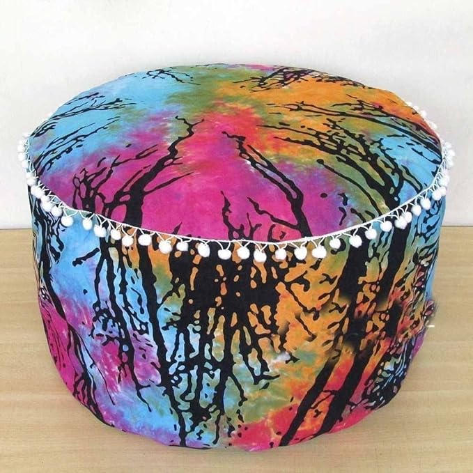 Locust Tree Mandala Floor Pillow Ottoman Pouf Cover Bohemian Collage Dorm Decor Footstool Pillow Sham Cotton Cushion Cover Kids Bean Bag Seating Throw