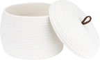 Sea Team Round Cotton Rope Storage Basket with Lid, Decorative Woven Storage Bin, Pot, Caddy, Organizer, Container for Snacks, Towels, Plants, 10 x 7.5 Inches (Small, White)