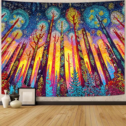 Spenlife Upward Forest Star Swirl Wall Tapestry, Trippy Colorful Tree Tapestries for Living Room Decor, Whimsical Tapestry 90x70 Inch - color: Red Yellow, size: 90"L x 70"W