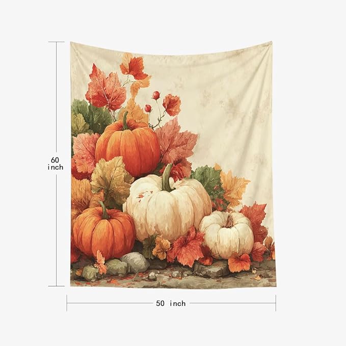 EMMTEEY Autumn Tapestry Pumpkins with Maple Ceiling Tapestry 50X60 Vertical Wall Art for Bedroom Living Room Fall Backdrop