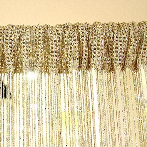 1x2 M Door String Curtain Rare Flat Silver Ribbon Thread Fringe Window Panel Room Divider Cute Strip Tassel for Wedding Coffee House Restaurant Parts, Gold - color: Gold
