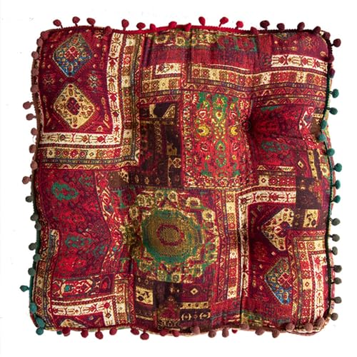 ELEFOCUS Red Bohemian Seat Cushion,Indoor Boho Chair Cushions for Dining Chairs，Square Chair Pad，Decorative Seat Cushions for Kitchen Chairs (Red Square 16X16) - color: Red Square 16x16