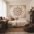 Accnicc Boho Floral Mandala Tapestry Wall Hanging Bohemian Beige Flower Tapestry Aesthetic Hippie Indian Small Tapestries for Bedroom Living Room Dorm Decor 48 x 36 Inch
