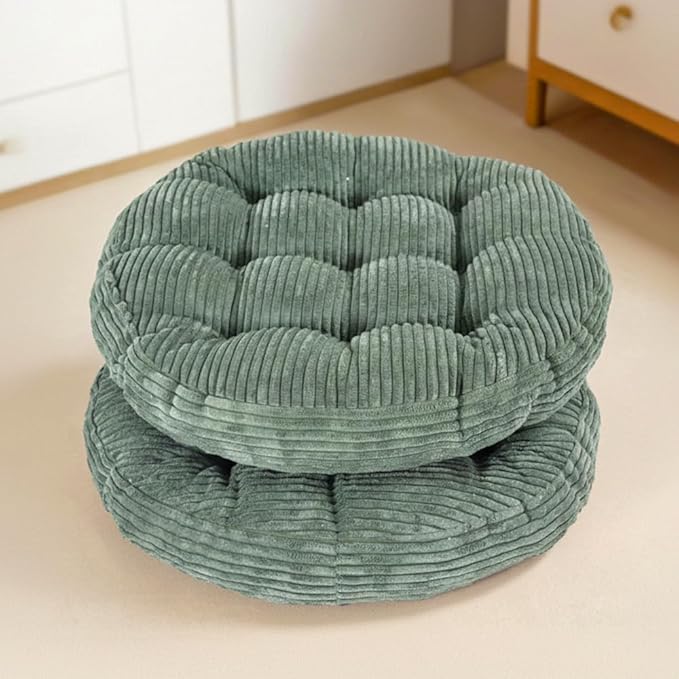 Large Floor Pillow for Adults, 22x22" Memory Foam Floor Cushion with Corduroy Cover, Round Floor Sitting Cushions for Meditation, Lounge,Seating for Yoga, Tatami Living Room (2, Round-Dark Green)