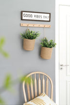 Dahey 2 Pack Wall Hanging Rope Basket (6.5"W×7"H) with Artificial Eucalyptus, Jute Woven Storage Organizer Flower Plants Basket Farmhouse Rustic Wall Decor for Porch Living Room Bedroom Entryway,Brown