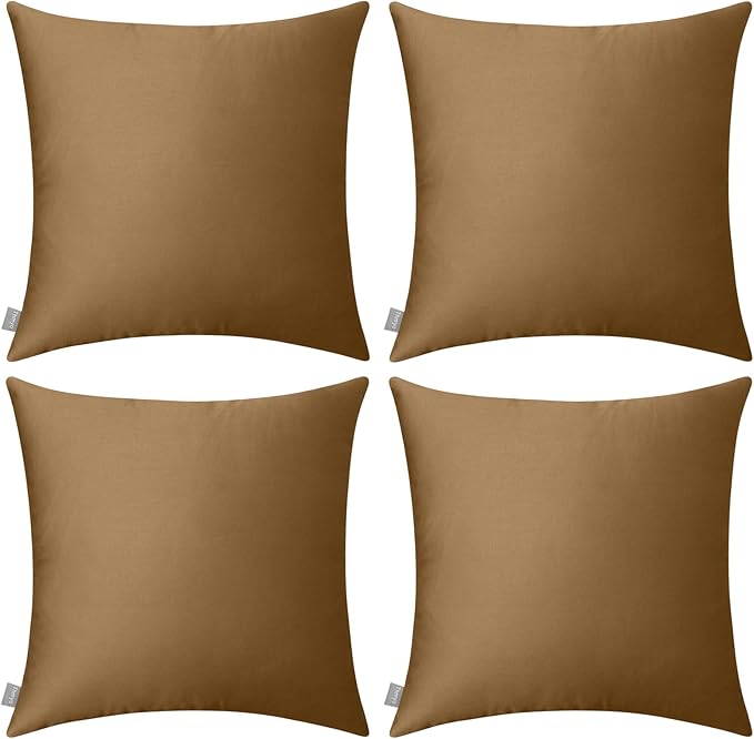 Thmyo 4-Pack 100% Cotton Comfortable Solid Decorative Throw Pillow Case Square Cushion Cover Pillowcase Sublimation Blank Pillow Covers DIY Throw Pillowcase for Sofa(18x18inch/45x45cm,Light Coffee)