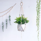 Ochine Macrame Plant Hanger Indoor Hanging Planter Basket Wood Beads Decorative Boho Flower Pot Holder with Round Hooks for Indoor Outdoor Boho Home Decor Handmade Bead Hangers (Not Included Pot)