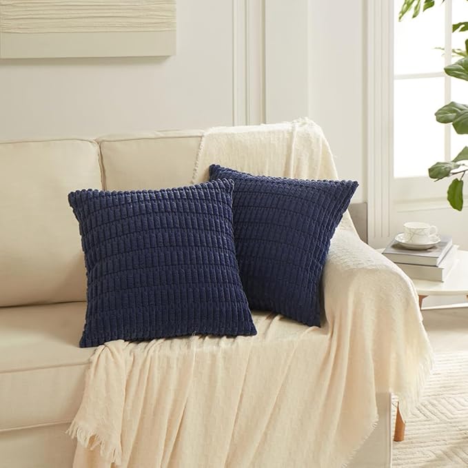 Fancy Homi 4 Packs Navy Blue Decorative Throw Pillow Covers 16x16 Inch for Living Room Couch Bed Sofa, Rustic Modern Farmhouse Boho Home Decor, Soft Plush Corduroy Cute Square Cushion Case 40x40 cm