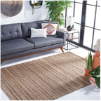 SAFAVIEH Natural Fiber Collection Area Rug - 6'6" Square, Black & Natural, Handmade Boho Farmhouse Rustic Jute & Cotton, Ideal for High Traffic Areas in Living Room, Bedroom (NFB654Z)