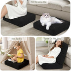 Floor Pillow for Adults, 4" Square Floor Cushions with Washable Cover, Large Corduroy Meditation Pillow, 22 inches Tatami Seat with Handle for Living Room or Yoga, Black