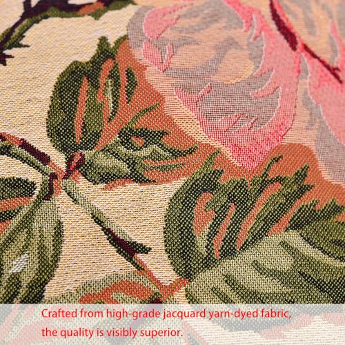 18x18 Tapestry Pillow Cover, Jacquard Woven Vintage French Country Floral Roses on Beige, Decorative Throw Pillow Sham for Couch, Victorian Accent Cushion Case (Cream Beige & Garden Rose) - color: Cream Beige & Garden Rose