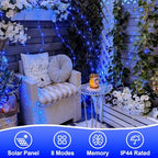 QITONG Solar Fairy Lights Outdoor Waterproof, 2 Pack Each 66ft 200 LED Blue Christmas String Lights, Silver Wire Twinkle Mini Lights with 8 Modes - color: Blue