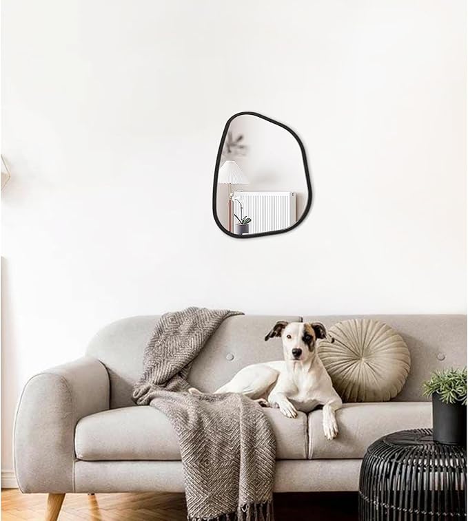 Asymmetrical Mirror for Wall Irregular Oval Wood Frame Modern Unique Wall Mirror Decorative Vanity Bathroom Living Room Bedroom Entryway Hallway Artistic Wavy Mirror Small 14"x10"