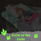 MeMoreCool Glow Dinosaur Kids Foldable Floor Mattress Mat with Carry Bag, 3-in-1 Tri-Fold Futon, Soft Plush Glow Cover, Portable for Travel, Blue 63x26 Inch