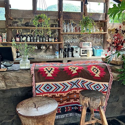 LumiSyne Cotton Woven Throw Blanket With Tassel Bohemian Tribal Ethnic Style Geometric Pattern Aztec Navajo Blanket Decorative Throw For Sofa Bed Armchair Camping Tapestry Tablecloths Carpet 160x130cm - color: Kilim