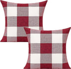 VAKADO Christmas Throw Pillow Covers 18x18 Set of 2 Red and White Buffalo Check Plaid Xmas Outdoor Valentine Holiday Farmhouse Decorative Cushion Cases Home Décor for Sofa Couch Bedroom