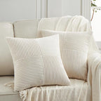 Fancy Homi 2 Packs Cream Samll Decorative Throw Pillow Covers 12x12 Inch with for Couch Bed Sofa, Rustic Farmhouse Boho Home Decor, Soft Corss Patchwork Corduroy Square Cushion Case 30x30 cm