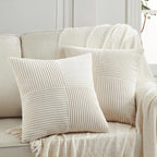 Fancy Homi 2 Packs Cream Decorative Throw Pillow Covers 16x16 Inch for Living Room Couch Bed Sofa, Rustic Farmhouse Boho Home Decor, Soft Corss Patchwork Corduroy Textured Square Cushion Case 40x40 cm