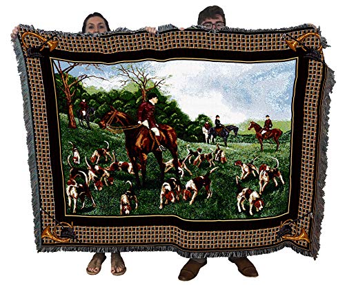 Pure Country Weavers The Fox Hunt Dog Woven Blanket - Gift Cotton Tapestry Throw - Made in The USA - 72" x 54" - color: Fox Hunt, size: 72" x 54"