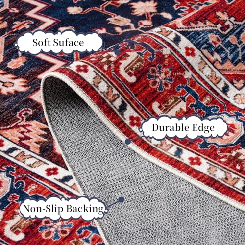 Amearea Vintage Design Area Rugs for Living Room, 4x6 Machine Washable Floral Collection Traditional Bedroom Rug, Low Pile Dinning Room Carpet, No Slip Office Kitchen Home Decor, Red and Blue - color: Red/Blue, size: 4' X 6' (Rectangular)
