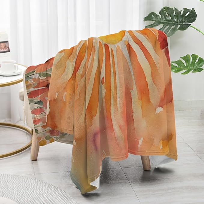 Burn Orange Boho Sunrise Sunset Sun Print Throw Blankets Pink Floral Flower Blanket Modern Abstract Throws Spring Blankets for Couch Boho Decorative Blanket for Sofa Bed Living Room 50"x60"