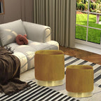 Round Set of 2 Velvet Ottoman with Storage,Round Yellow Storage Ottoman for Living Room or Dorm, Vanity Stool Chair for Bedroom