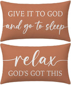 Rust Orange Fall Pillow Covers 12x20 Inch Set of 2 – Give It to God and Go to Sleep/Relax God’s Got This – Christian Throw Pillow Cover for Couch or Entryway