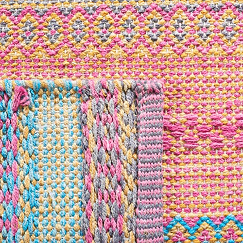 SAFAVIEH Montauk Collection Accent Rug - 3' x 5', Blue & Pink, Handmade Flat Weave Boho Stripe Cotton, Ideal for High Traffic Areas in Entryway, Living Room, Bedroom (MTK851U) - color: Blue/Pink, size: 3' x 5' (Rectangular)