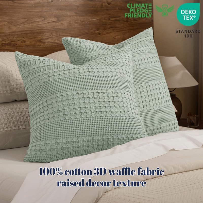 PHF 100% Cotton Waffle Weave Pillow Covers 24" x 24", 2 Pack Luxury Square Shell for Elegant Home Decor, No Filling, Luxury Aesthetic Soft Pillow Covers for Bed, Mint Green - color: Mint Green, size: 24" x 24" (Pack of 2)